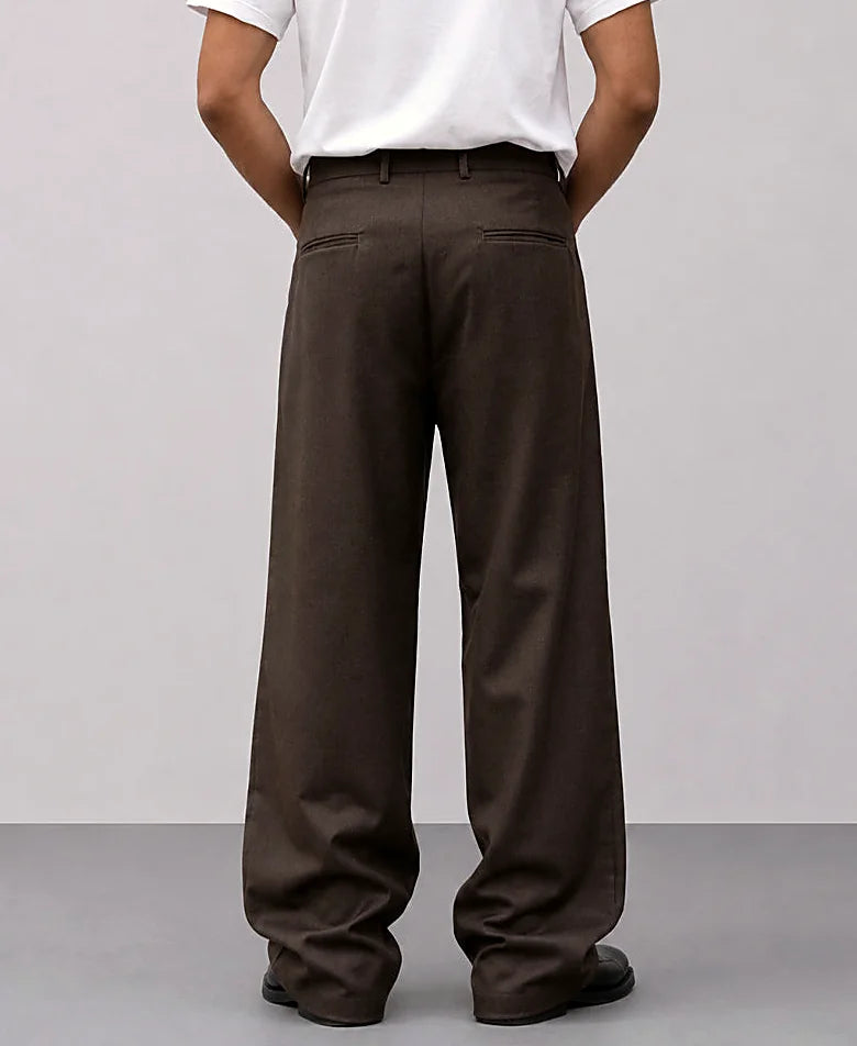 Brown Pleated Baggy Trousers