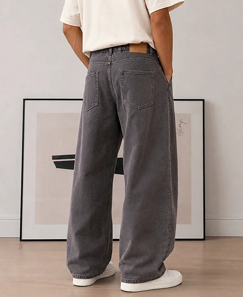 Brown Pleated Washed Barrel Jeans