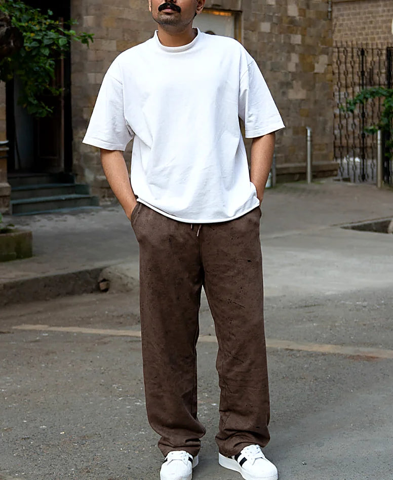 Brown Printed Baggy Fit Trackpant