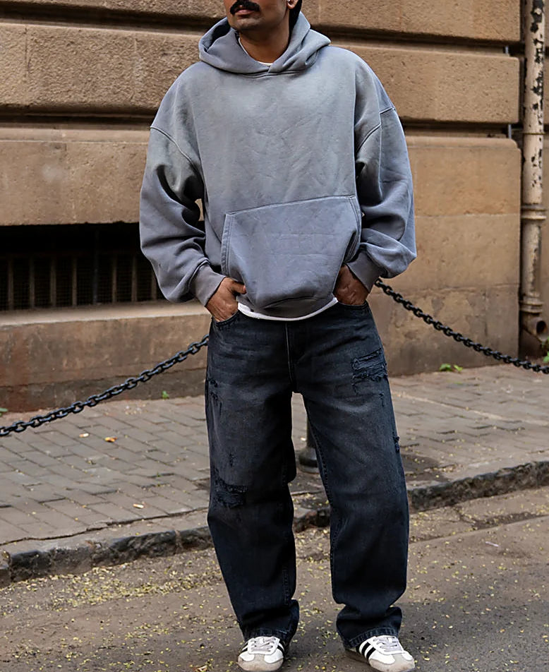 Charcoal Distressed Baggy Jeans