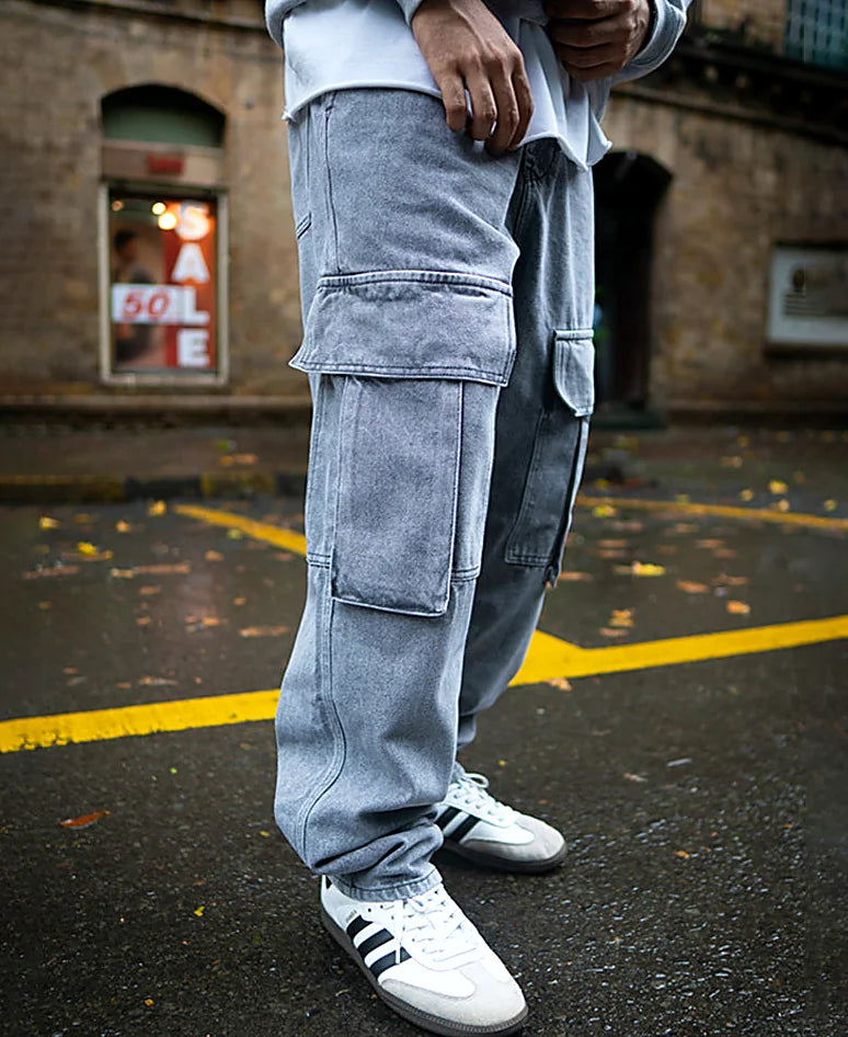 Grey baggy jeans for men