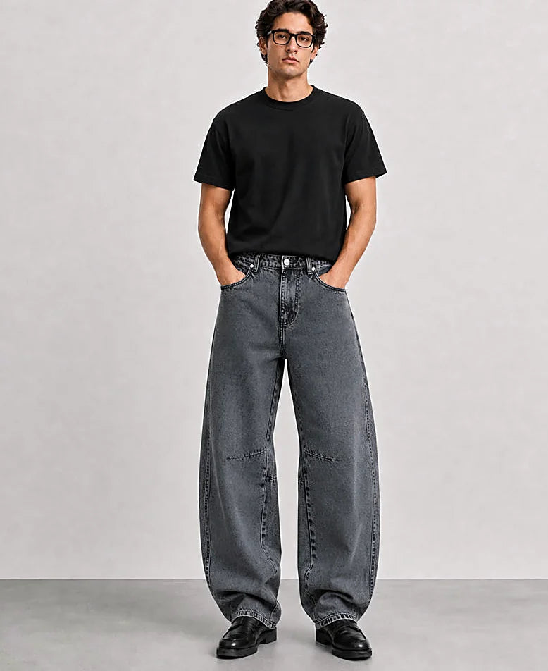 Charcoal Panelled Barrel Fit Jeans