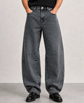 Charcoal jeans with a barrel leg