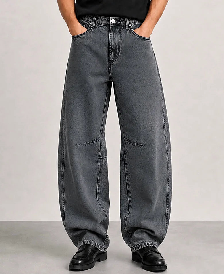 Charcoal jeans with a barrel leg