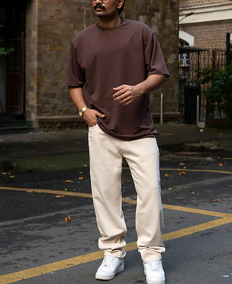 Cream Baggy Fit Jeans
