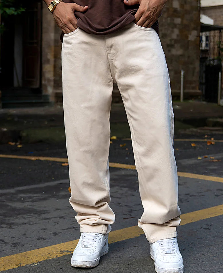 Cream baggy jeans in cotton