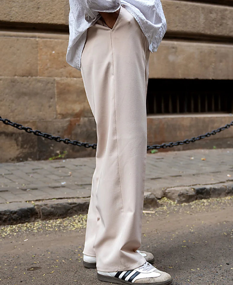 Cream pants with a baggy leg