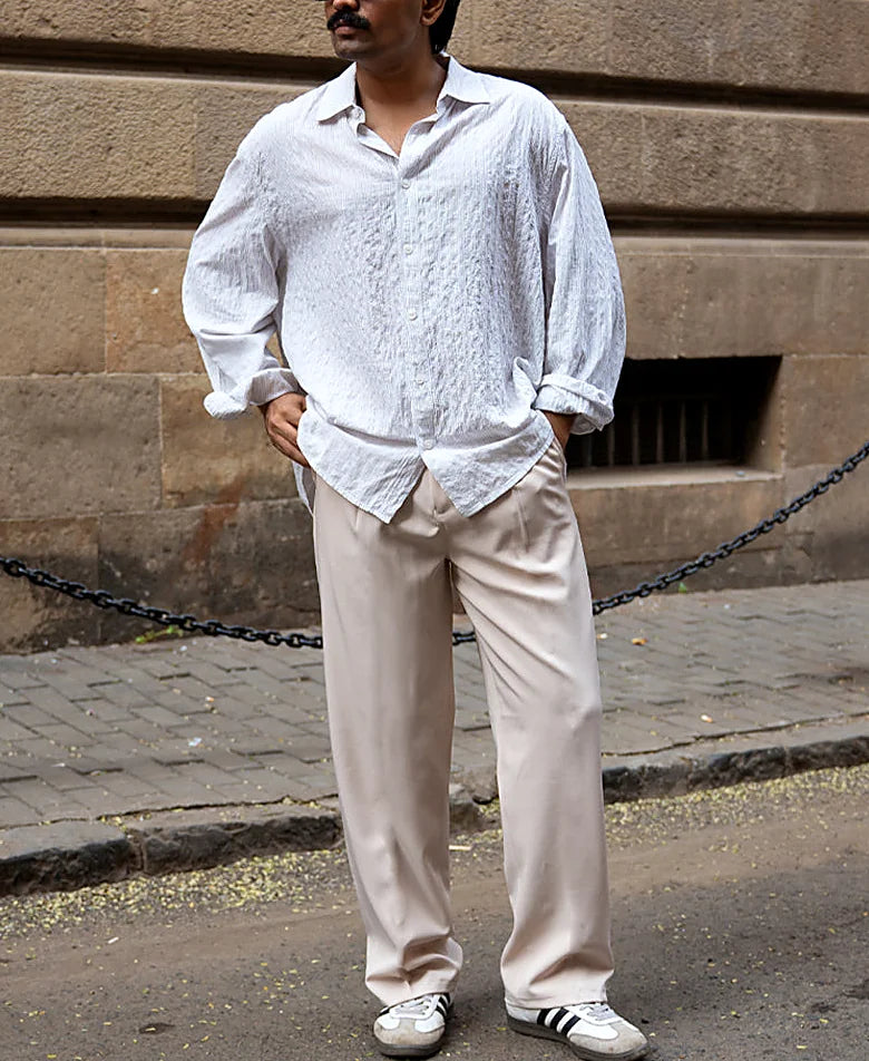 Cream Baggy Fit Korean Pants