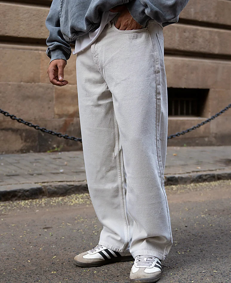 Cream baggy jeans for men