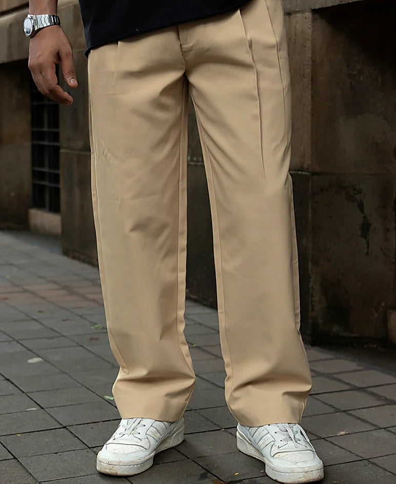 Cream baggy pants for men