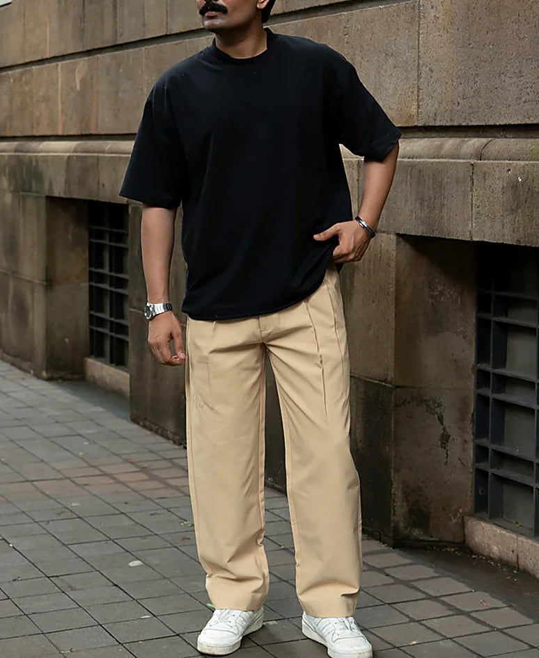 Cream Baggy Korean Pant