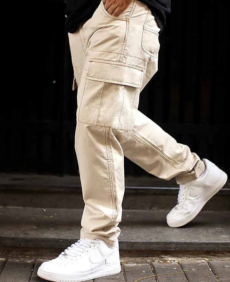 Cream regular pants for men