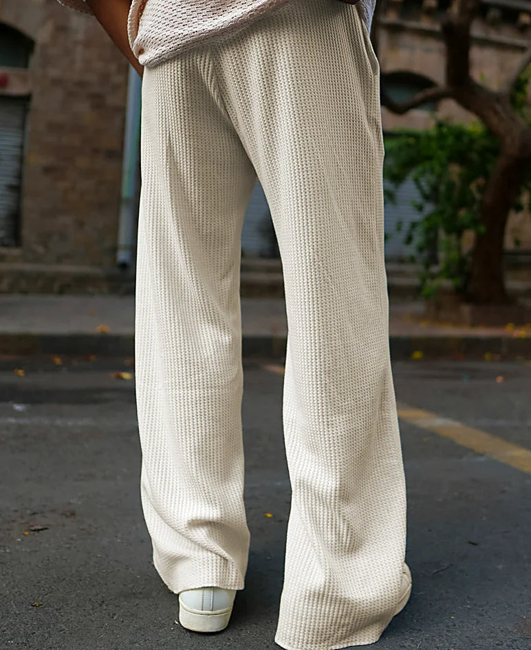Cream Waffle Baggy Fit Track Pant