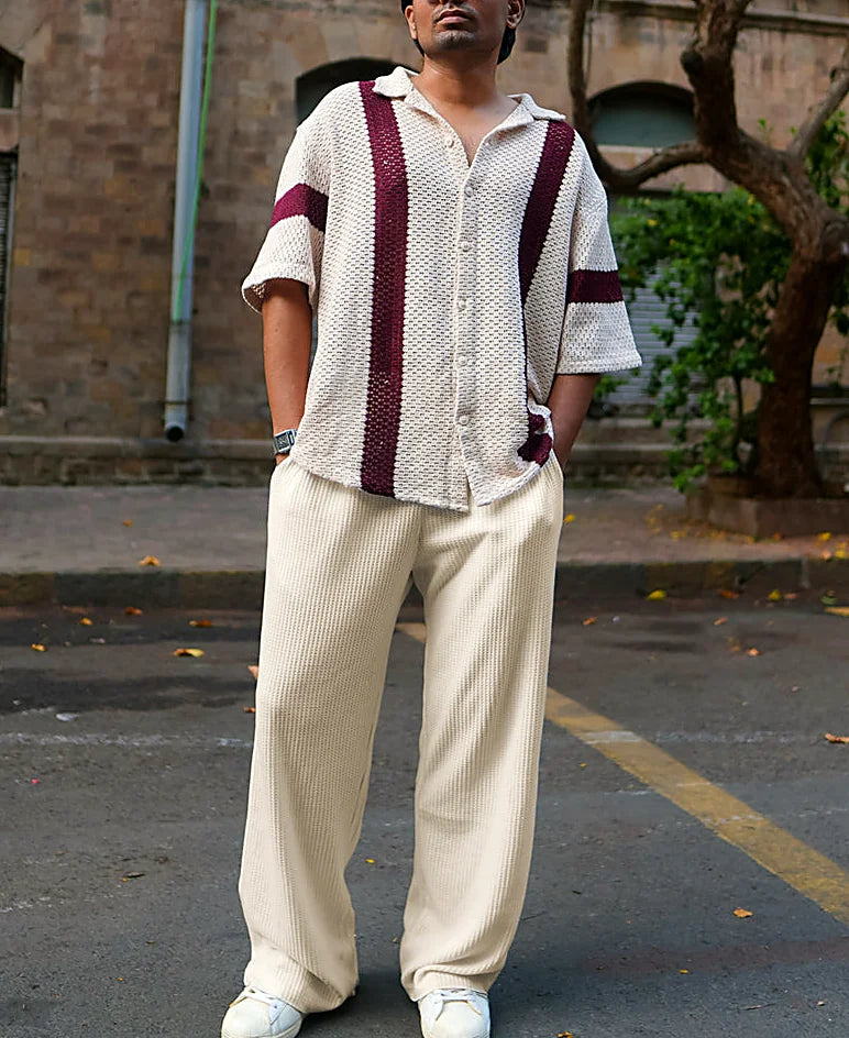 Cream Waffle Baggy Fit Track Pant