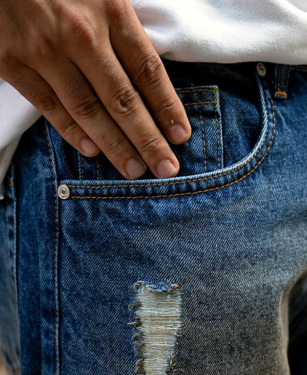 Dark Blue Baggy Distressed Jeans