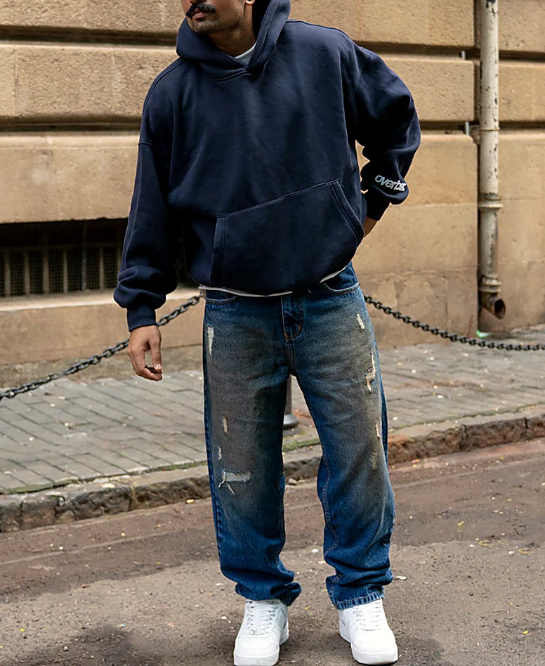 Dark Blue Baggy Distressed Jeans