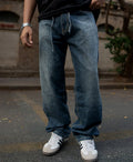 Blue jeans with a baggy leg
