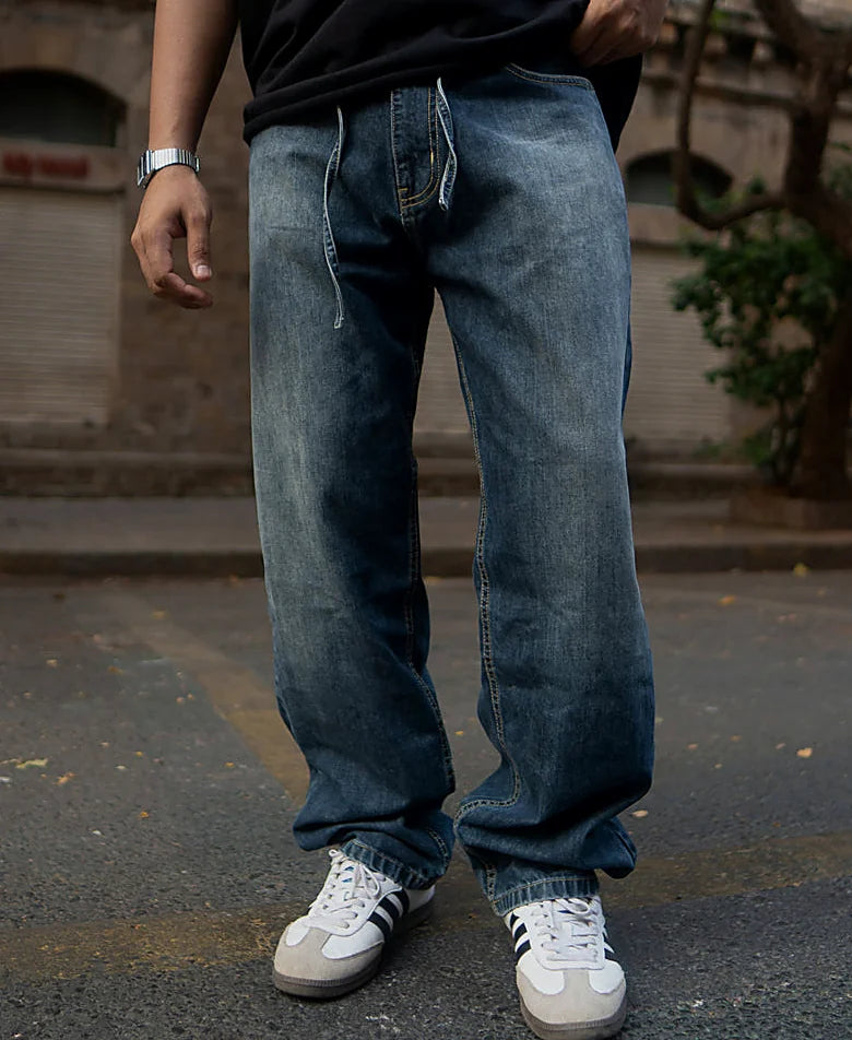 Blue jeans with a baggy leg
