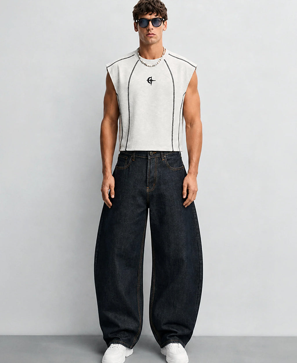 Dark Blue Barrel Fit Jeans