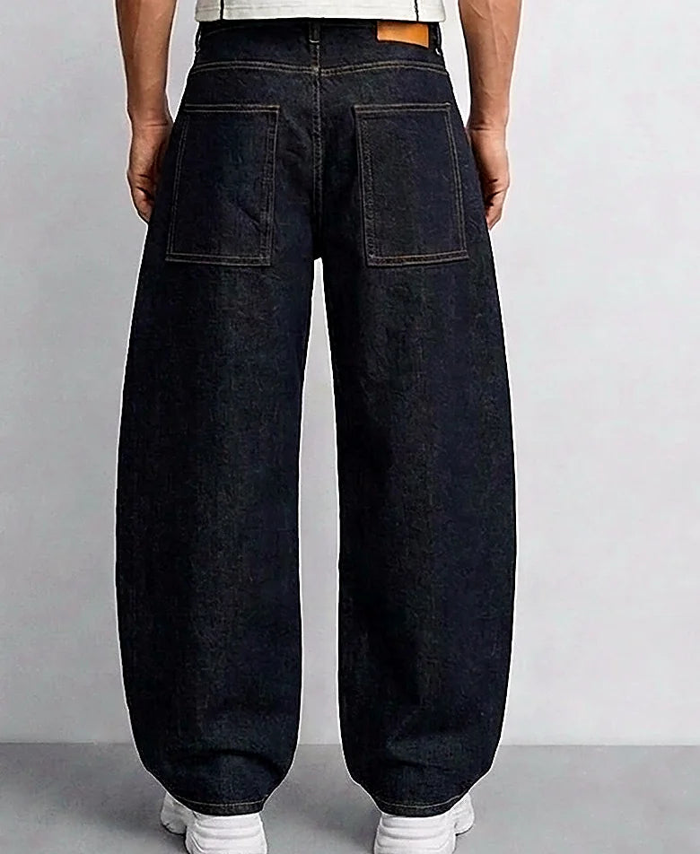 Dark Blue Barrel Fit Jeans