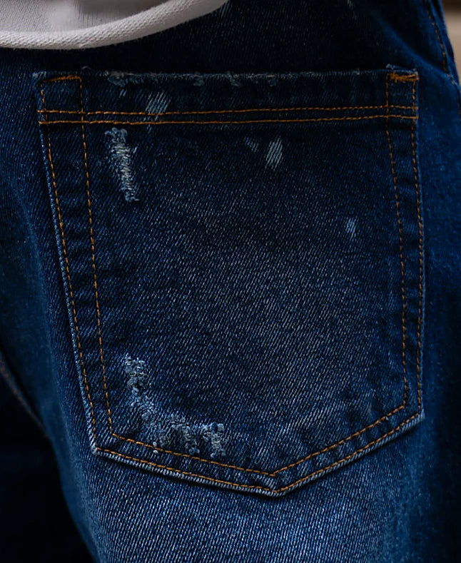 Dark Blue Distressed Baggy Fit Jeans