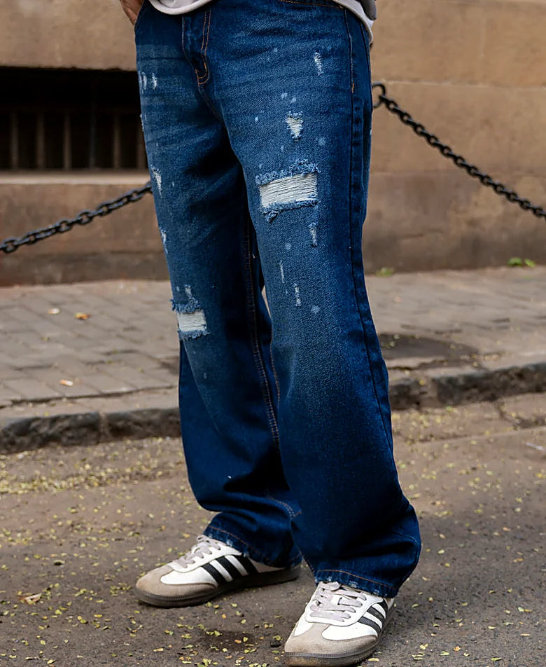 Blue jeans with a baggy leg