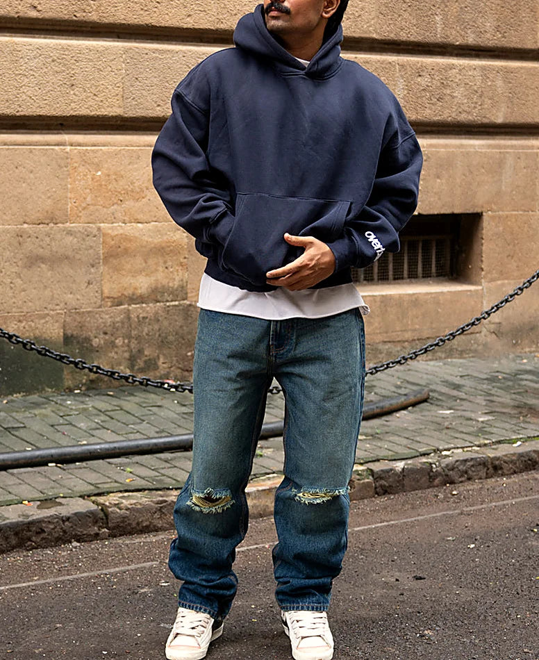 Dark Blue Distressed Baggy Jeans