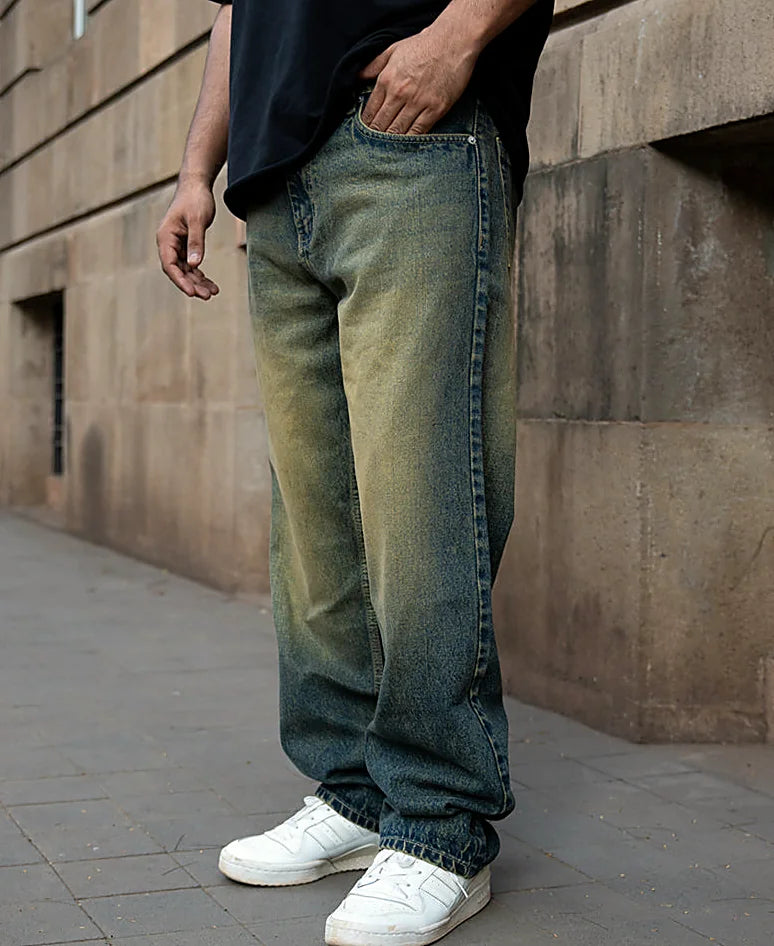 Blue baggy jeans in cotton