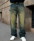 Blue jeans with a baggy leg