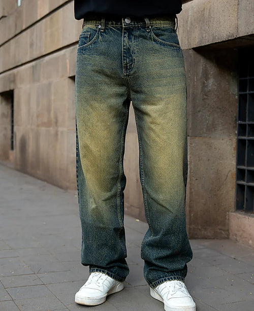 Blue jeans with a baggy leg
