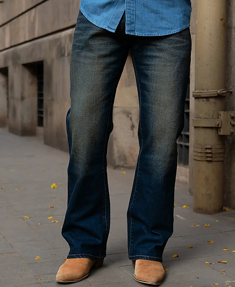 Blue jeans with a bootcut leg