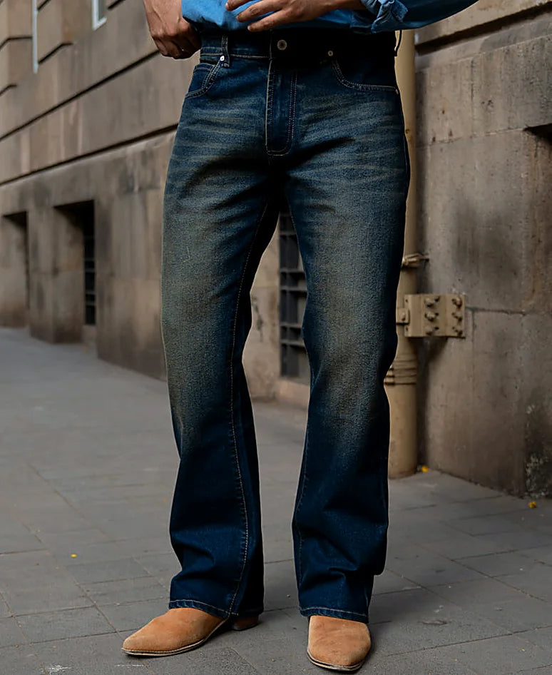Blue bootcut jeans for men