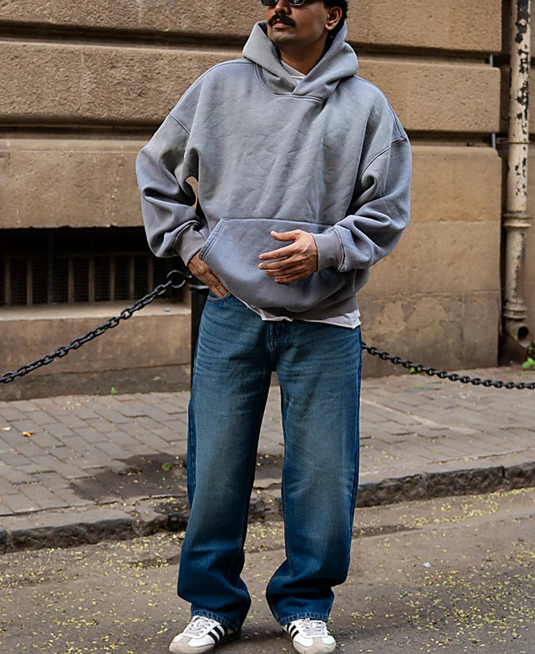 Dark Blue Washed Baggy Fit Jeans