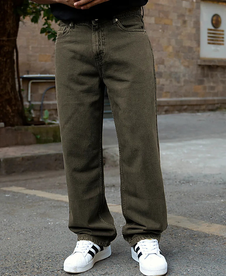 Olive baggy jeans for men