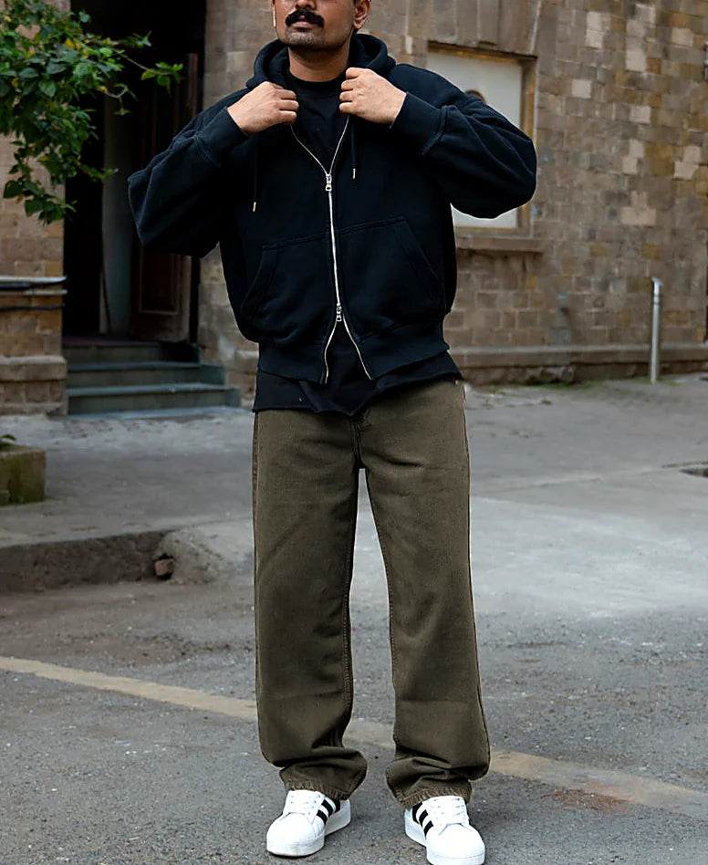 Dark Olive Washed Baggy Jeans