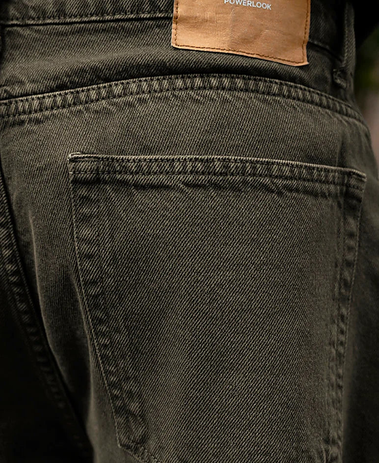 Dark Olive Washed Baggy Jeans