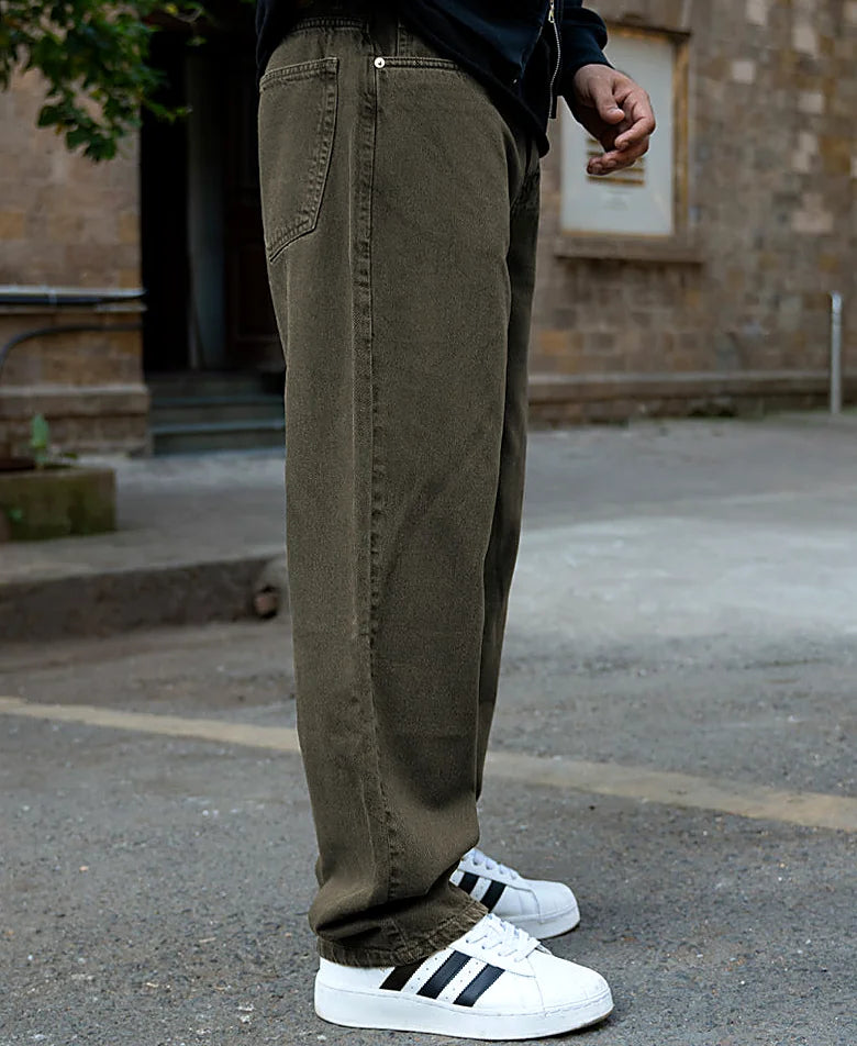 Olive baggy jeans in cotton