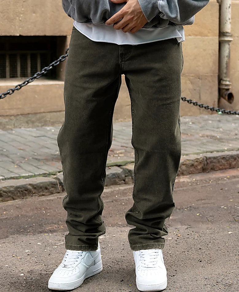 Olive regular jeans for men