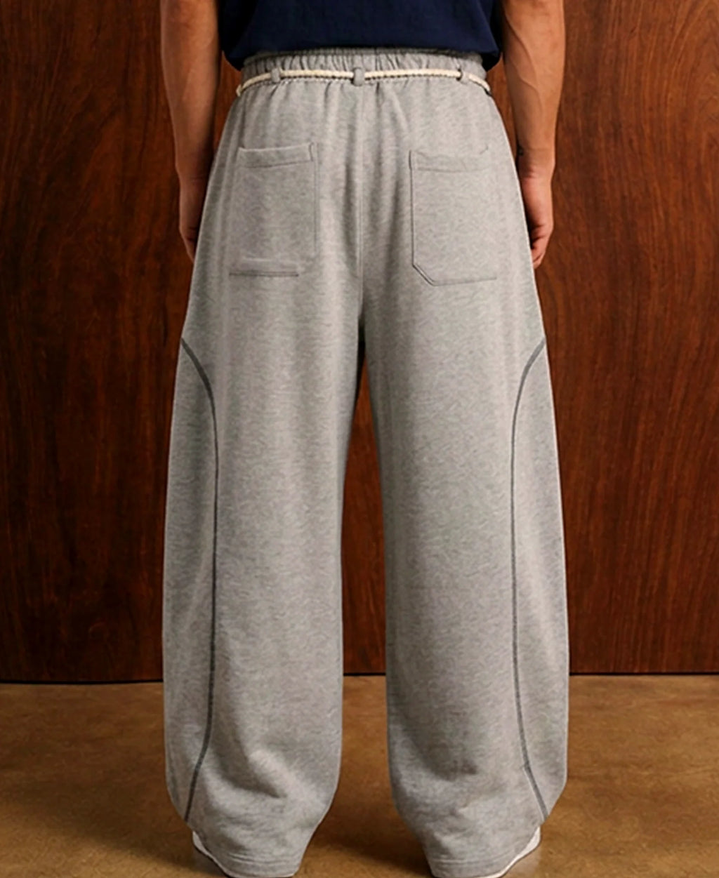 Grey Melange Paneled Baggy Trackpant