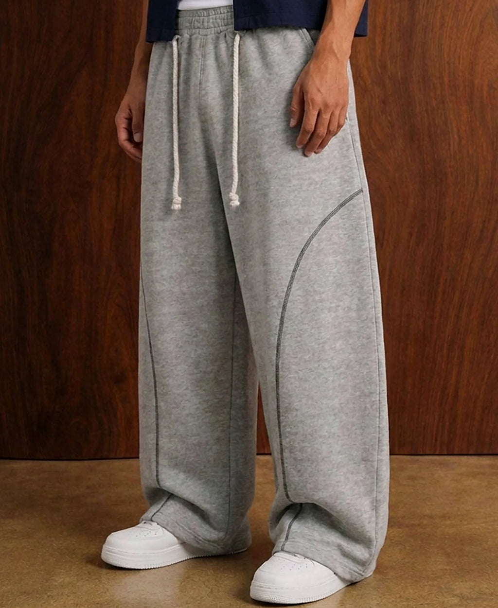 Grey Melange Paneled Baggy Trackpant