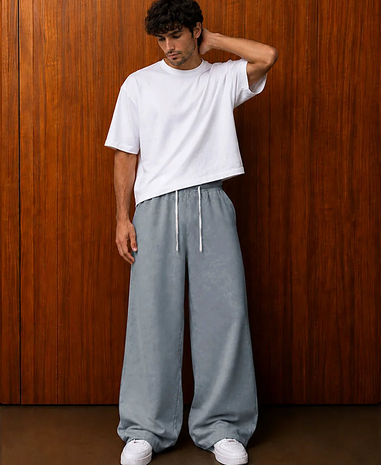 Grey Melange Twisted Seam Baggy Trackpants