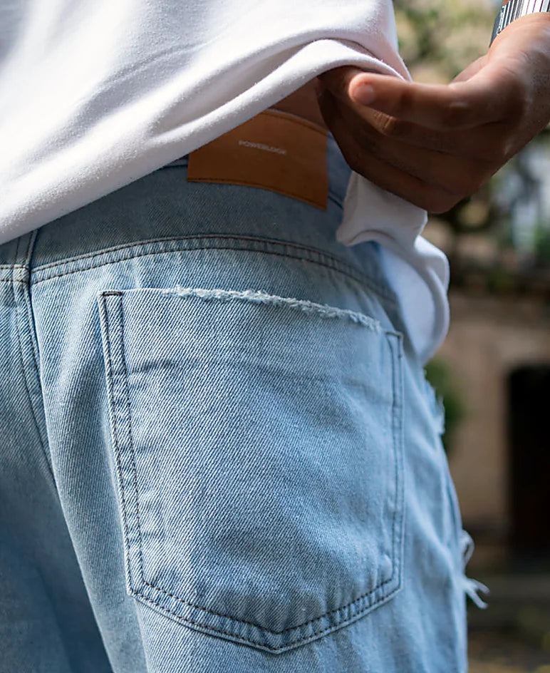 Ice Blue Baggy Fit Distressed Cargo Jeans
