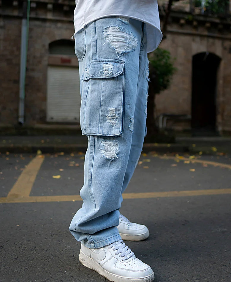 Blue jeans with a baggy leg