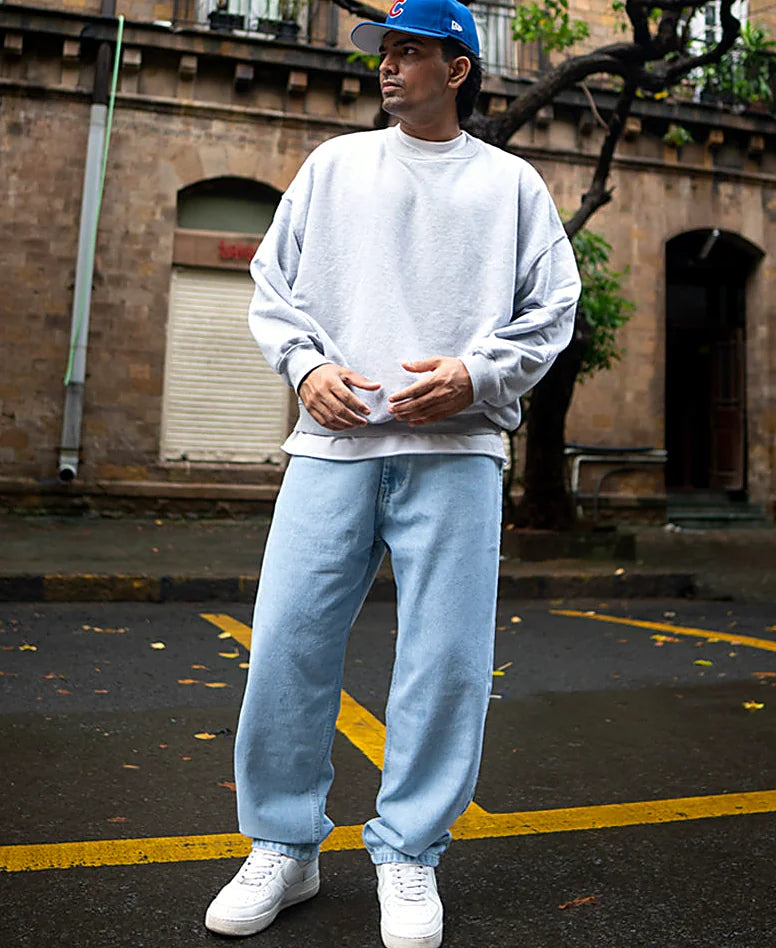 Ice Blue Basic Baggy Fit Denim Jeans