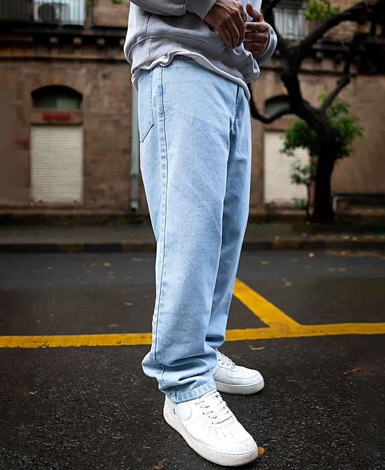 Blue jeans with a baggy leg