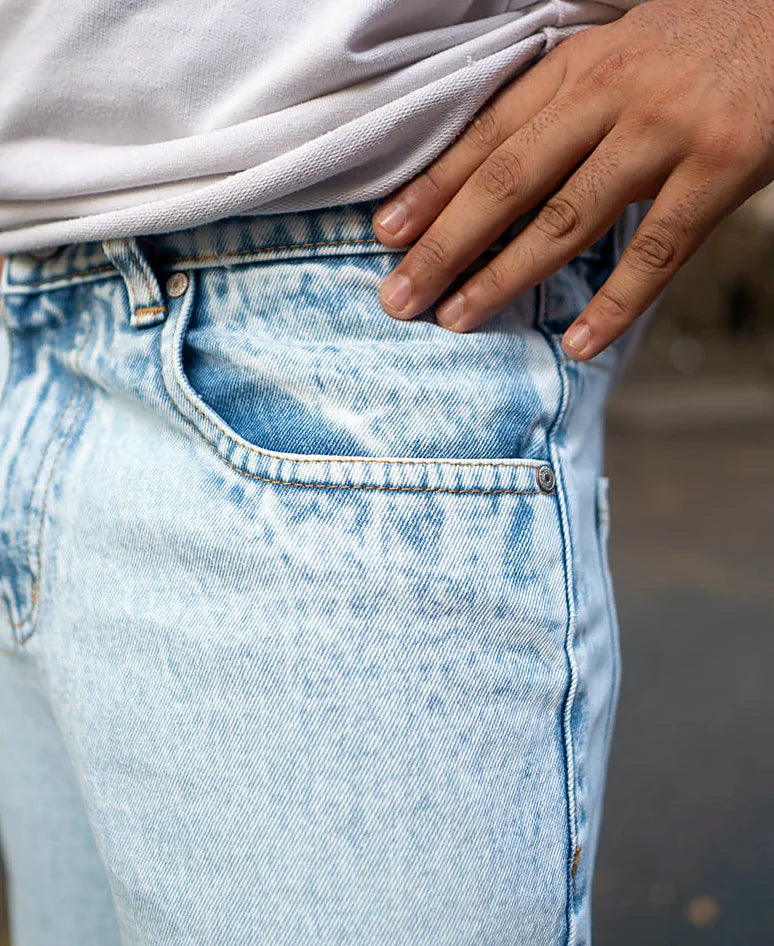 Blue jeans with a baggy leg