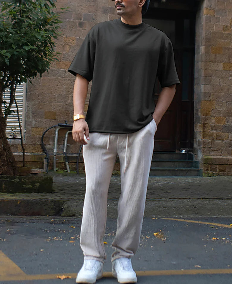 Light Beige Corduroy Regular Fit Track Pant