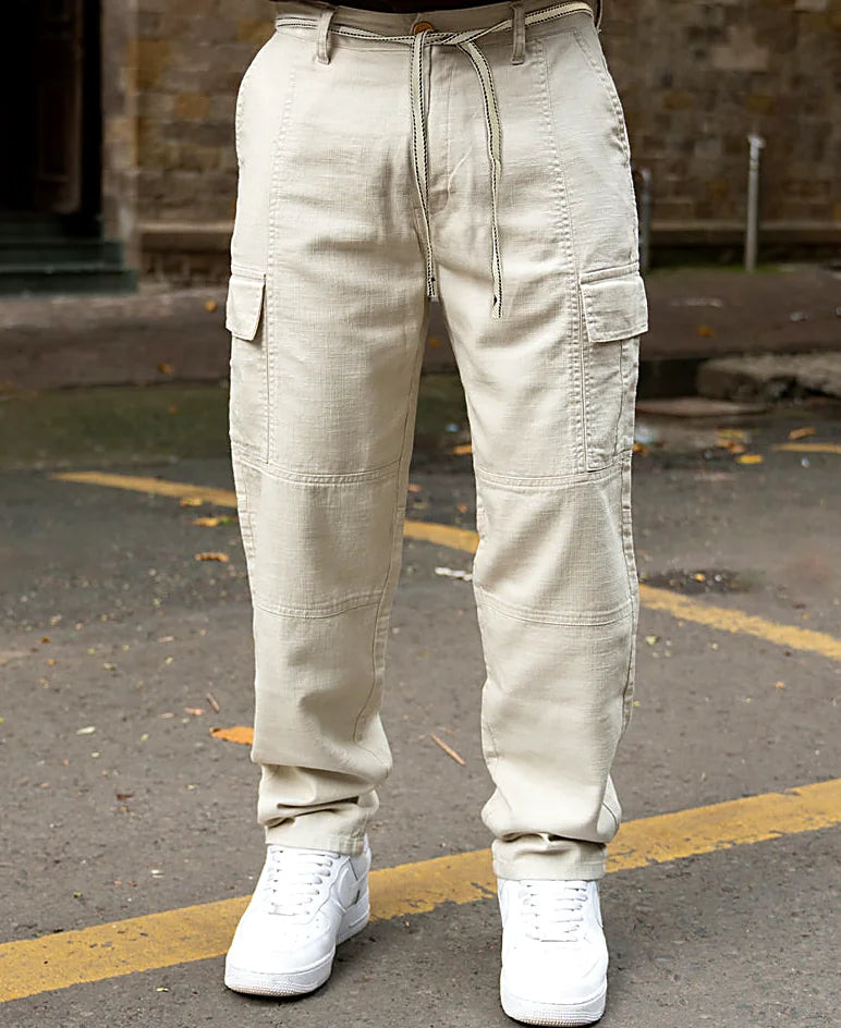 Beige relaxed pants in cotton