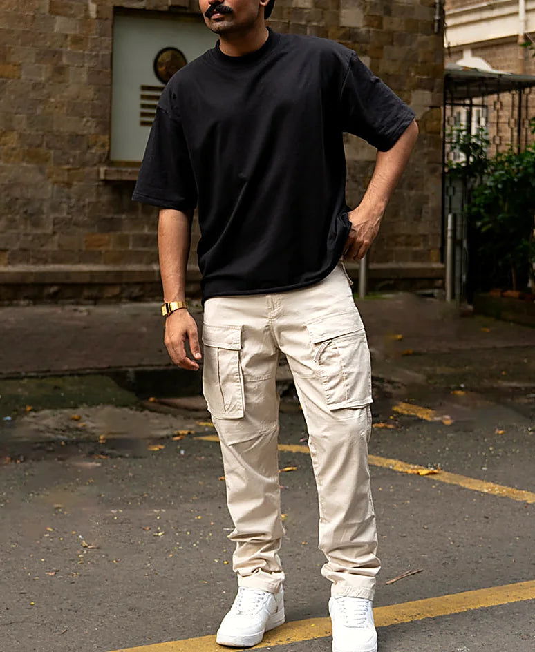 Light Beige Regular Fit Cotton Cargo Pant