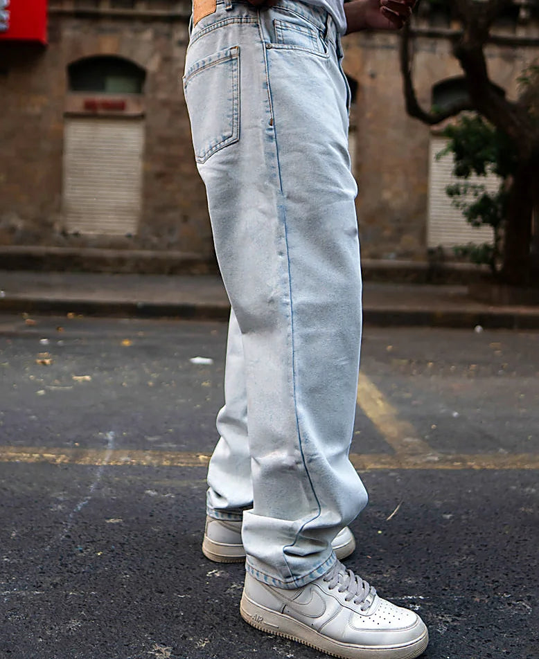 Blue jeans with a baggy leg
